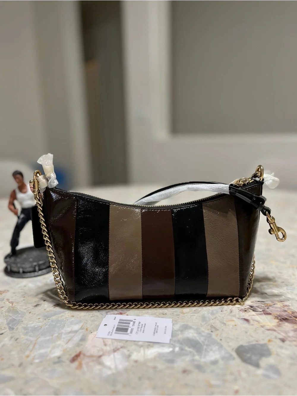 Coach Caitlin Shoulder Bag With Striped Patchwork NWT